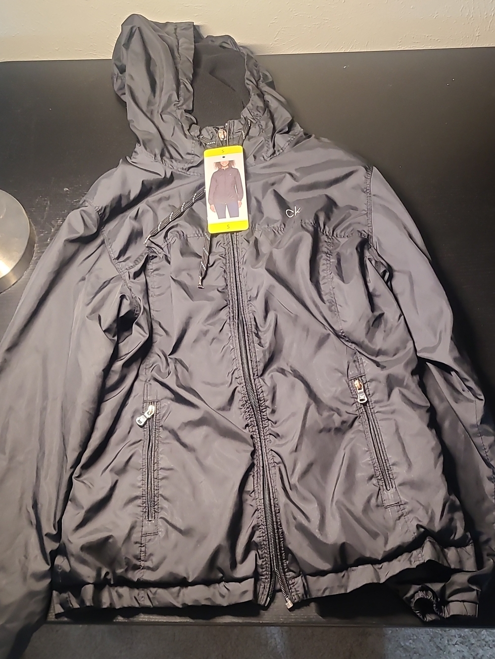 Calvin Klein Women's Hooded Black Rain Jacket